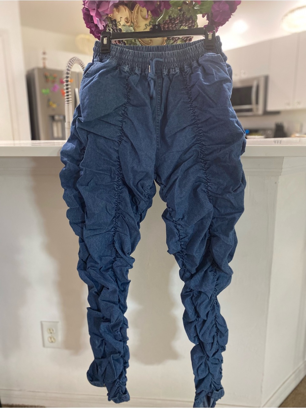 Missguided + Blue Ruched Denim Joggers for Women’s